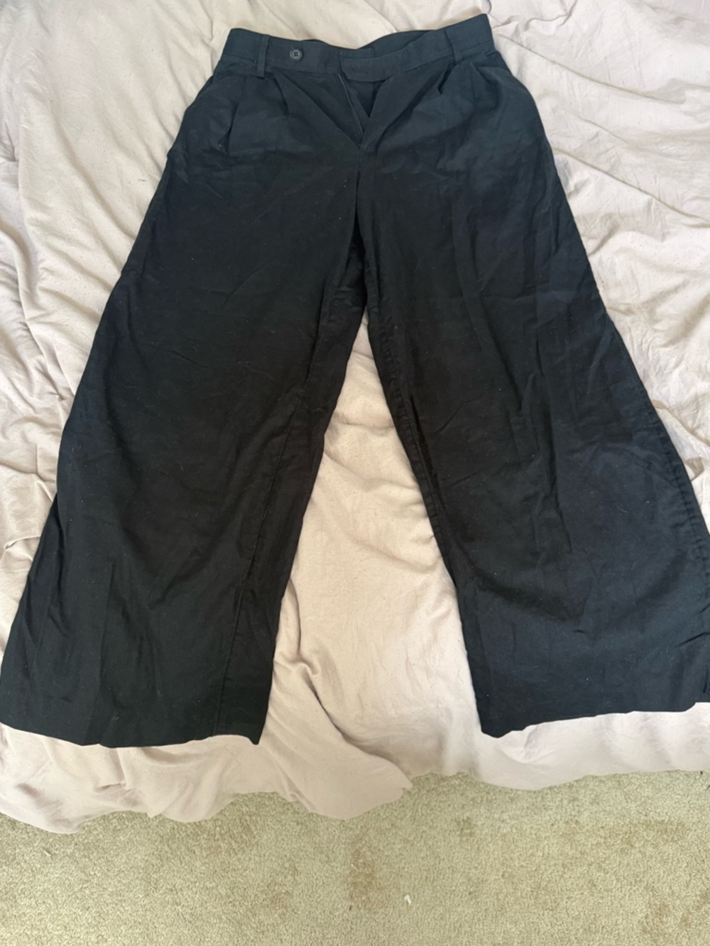 Wide Leg Linen Black Women's Pants